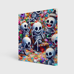 Холст квадратный Смеющиеся прикольные скелетики - нейроарт, цвет: 3D-принт