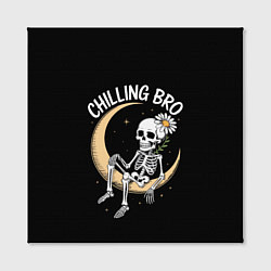 Холст квадратный Скелет с ромашкой сидит на полумесяце, цвет: 3D-принт — фото 2