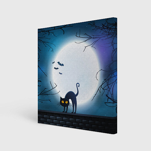 Картина квадратная Полнолуние и черный кот - жуткий Хэллоуин / 3D-принт – фото 1