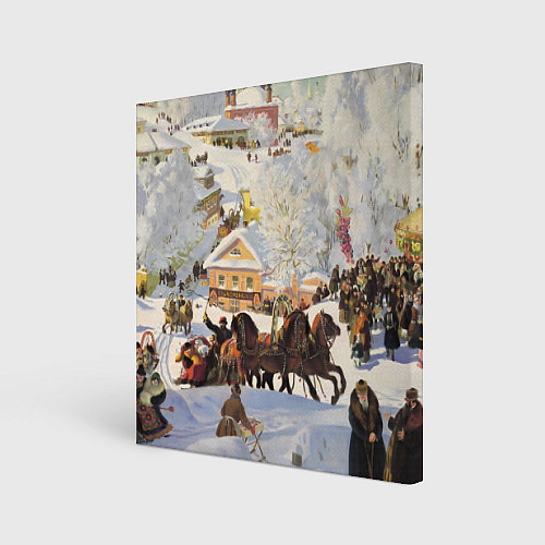 Картина квадратная Русская тройка зимой - картина Масленица Кустодиев / 3D-принт – фото 1