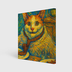 Картина квадратная Кот-мем бу в стиле Ван Гога