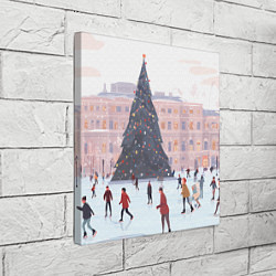 Холст квадратный Новогодний каток у елки, цвет: 3D-принт — фото 2