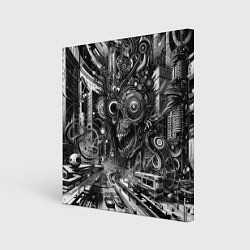Холст квадратный Cyber urban skull - ai art fantasy, цвет: 3D-принт