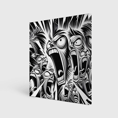 Картина квадратная Орущие рожицы и чёрные молнии - нейроарт / 3D-принт – фото 1