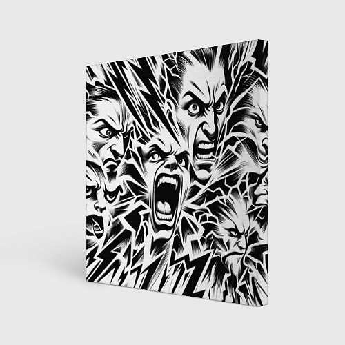 Картина квадратная Свирепые лица и молнии - нейроарт / 3D-принт – фото 1