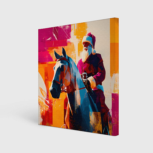 Картина квадратная Дед Мороз на коне / 3D-принт – фото 1