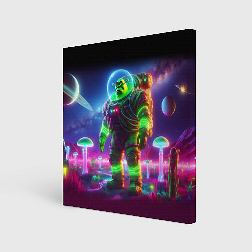 Картина квадратная Космонавт Шрук в неоновом скафандре на загадочной / 3D-принт – фото 1