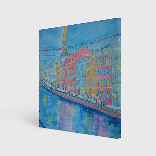 Картина квадратная Новогодний рисованный Санкт-Петербург / 3D-принт – фото 1