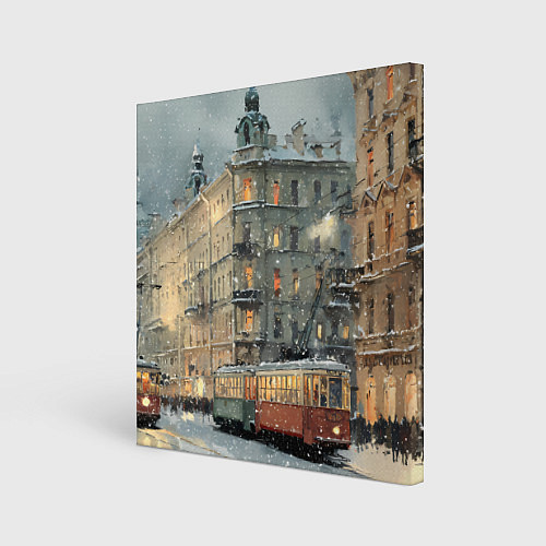 Картина квадратная Трамваи в зимнем Санкт-Петербурге / 3D-принт – фото 1