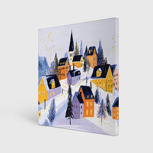 Картина квадратная Новогодние домики на горе / 3D-принт – фото 1