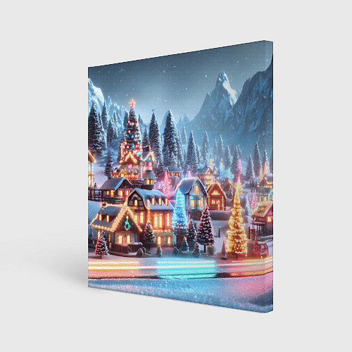 Картина квадратная Городок в новогодних огоньках / 3D-принт – фото 1