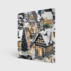 Картина квадратная Объемные новогодние дома