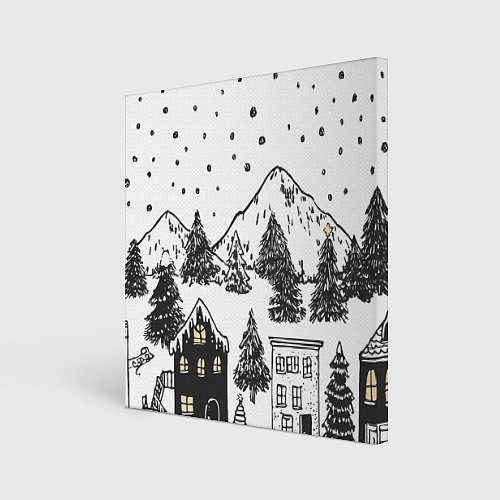 Картина квадратная Заснеженный черно-белый город / 3D-принт – фото 1