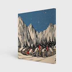 Картина квадратная Небольшой новогодний город в горах