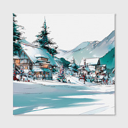 Холст квадратный Дома и елки - Новый год, цвет: 3D-принт — фото 2