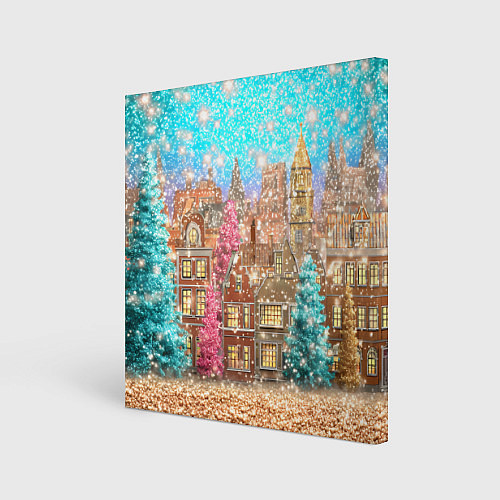 Картина квадратная Новогодний город в блестках / 3D-принт – фото 1