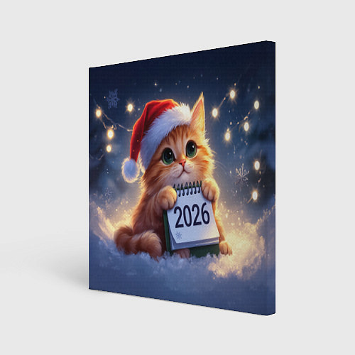 Картина квадратная Кот который ждет новый год / 3D-принт – фото 1