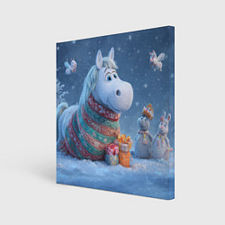 Холст квадратный Новогодняя лошадь с подарками, цвет: 3D-принт