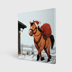 Холст квадратный Лошадка везет новогодние подарки, цвет: 3D-принт