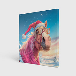 Картина квадратная Новогодняя лошадь в очках