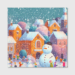 Холст квадратный Дети во дворе лепят снеговика, цвет: 3D-принт — фото 2