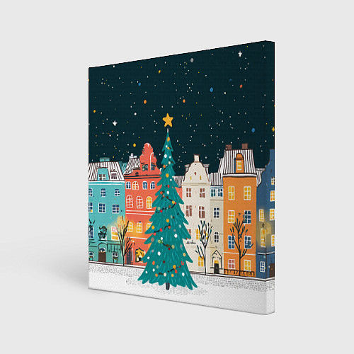 Картина квадратная Новогодняя ночь в городе / 3D-принт – фото 1