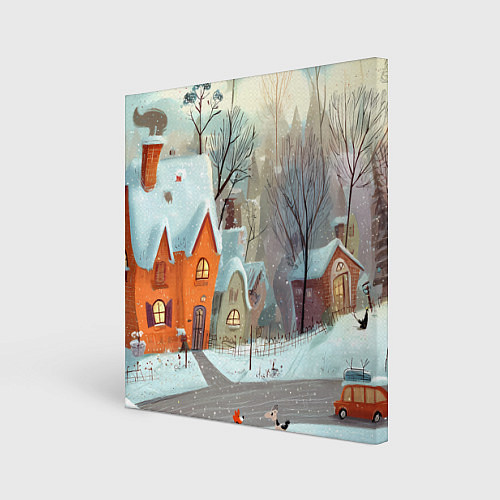 Картина квадратная Милый новогодний дворик / 3D-принт – фото 1