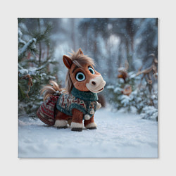 Холст квадратный Маленькая лошадка в новогоднем лесу, цвет: 3D-принт — фото 2