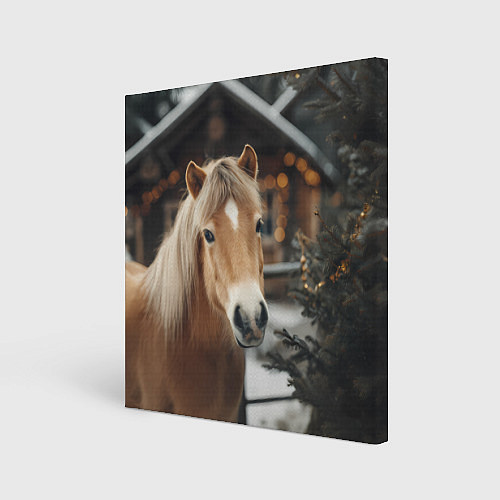 Картина квадратная Лошадь у новогодней елки / 3D-принт – фото 1