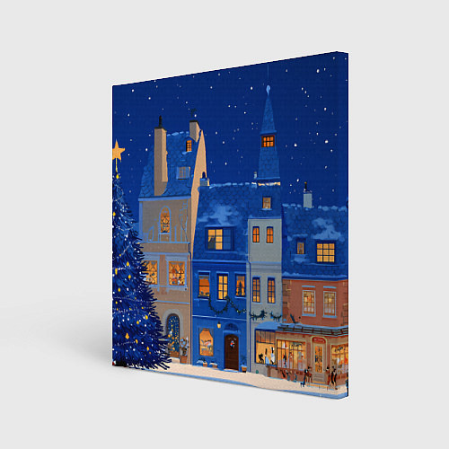 Картина квадратная Синяя новогодняя елочка во дворе / 3D-принт – фото 1