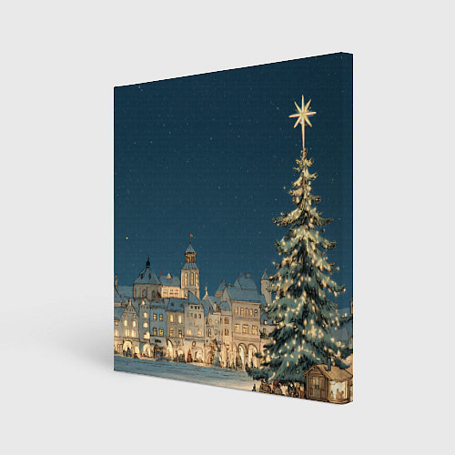 Картина квадратная Новогодняя атмосфера в городе / 3D-принт – фото 1