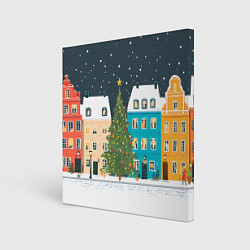 Картина квадратная Новогодний снежный город