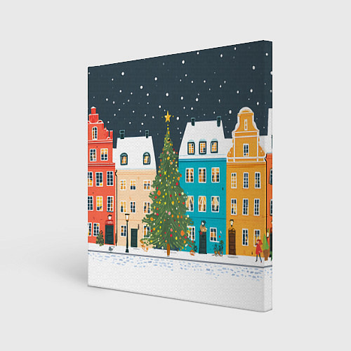 Картина квадратная Новогодний снежный город / 3D-принт – фото 1