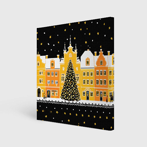 Картина квадратная Новогодняя ночь в городе / 3D-принт – фото 1