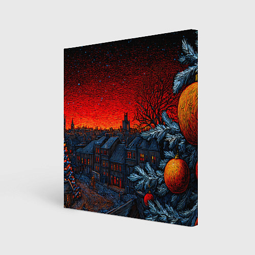 Картина квадратная Новый год в ночном городе / 3D-принт – фото 1