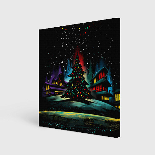Картина квадратная Новый год на черном фоне / 3D-принт – фото 1