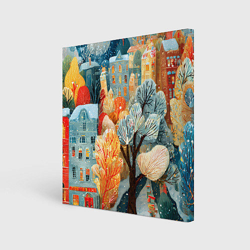 Картина квадратная Разноцветные новогодние домики / 3D-принт – фото 1