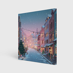 Холст квадратный Новогодняя улица, цвет: 3D-принт