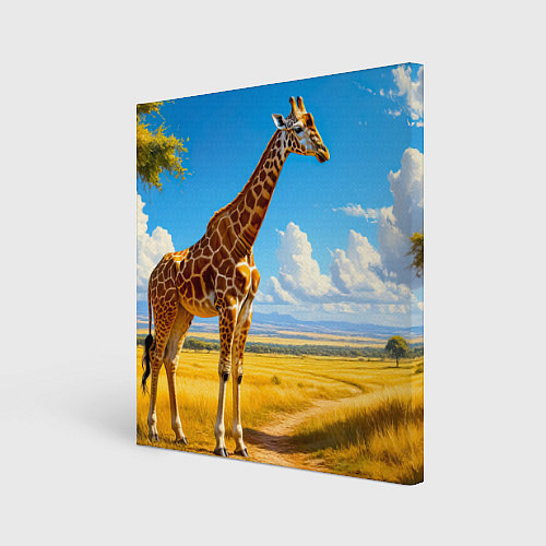 Картина квадратная Жираф в солнечной саванне / 3D-принт – фото 1