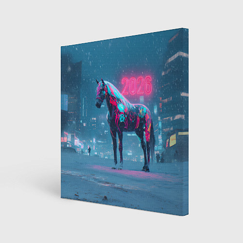 Картина квадратная Киберпанк лошадь 2026 / 3D-принт – фото 1