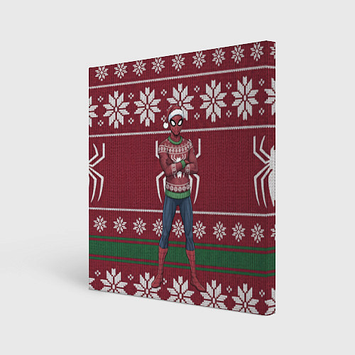 Картина квадратная Человек паук в вязаном свитере - новый год / 3D-принт – фото 1