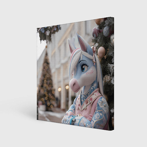 Картина квадратная Новогодняя лошадка у елки / 3D-принт – фото 1