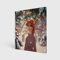 Картина квадратная Новогодняя аниме лошадка