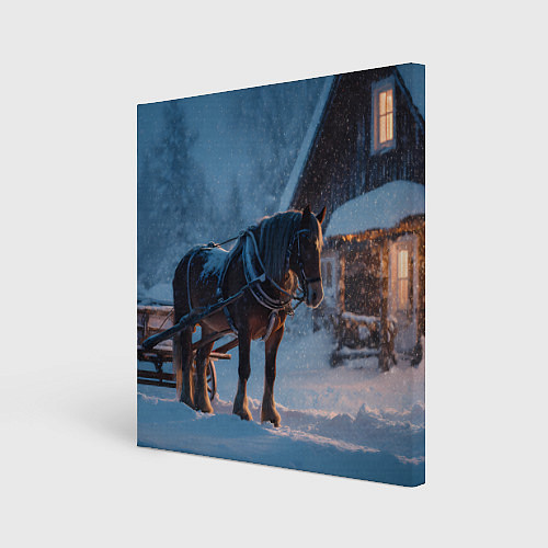 Картина квадратная Лошадь у избы / 3D-принт – фото 1