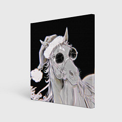 Картина квадратная Новогодняя лошадь в круглых очках