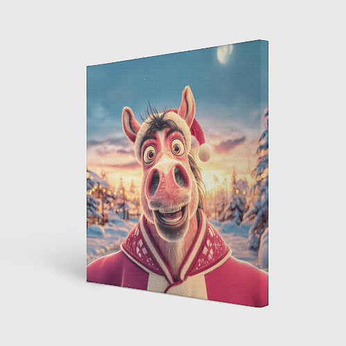 Картина квадратная Счастливая новогодняя лошадь / 3D-принт – фото 1