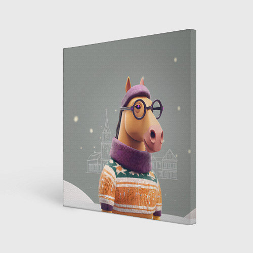 Картина квадратная Новогодняя лошадка хипстер / 3D-принт – фото 1
