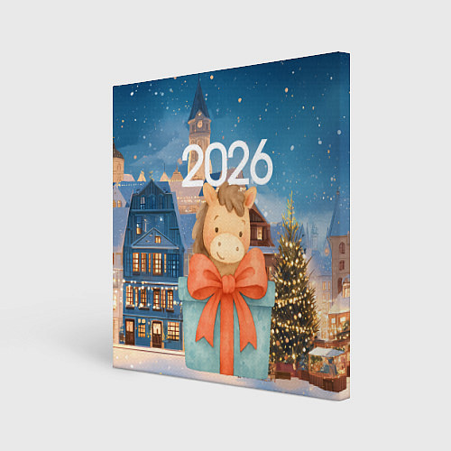 Картина квадратная Лошадка в подарочной коробке / 3D-принт – фото 1