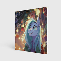 Картина квадратная Лошадка любуется новогодними лампочками