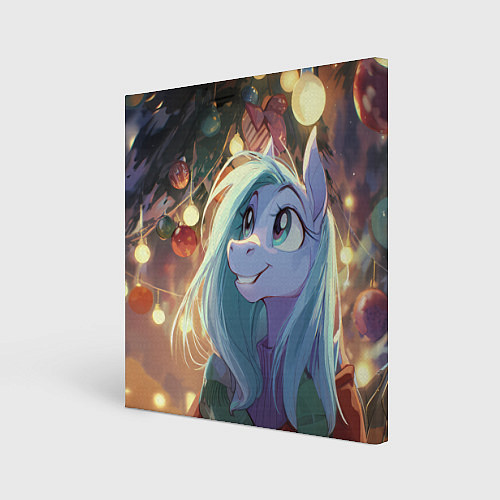 Картина квадратная Лошадка любуется новогодними лампочками / 3D-принт – фото 1